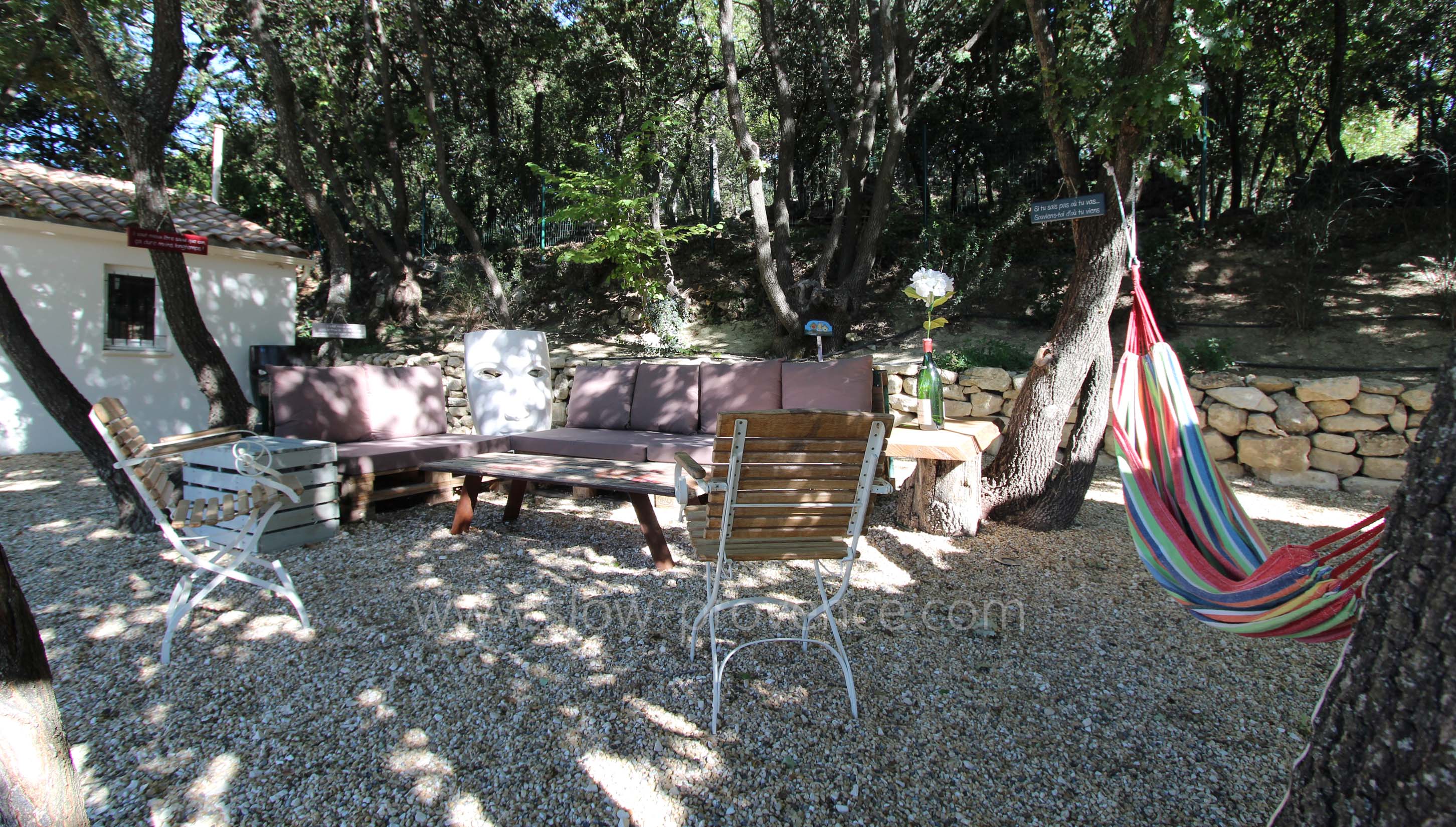 Shaded patio with hammock