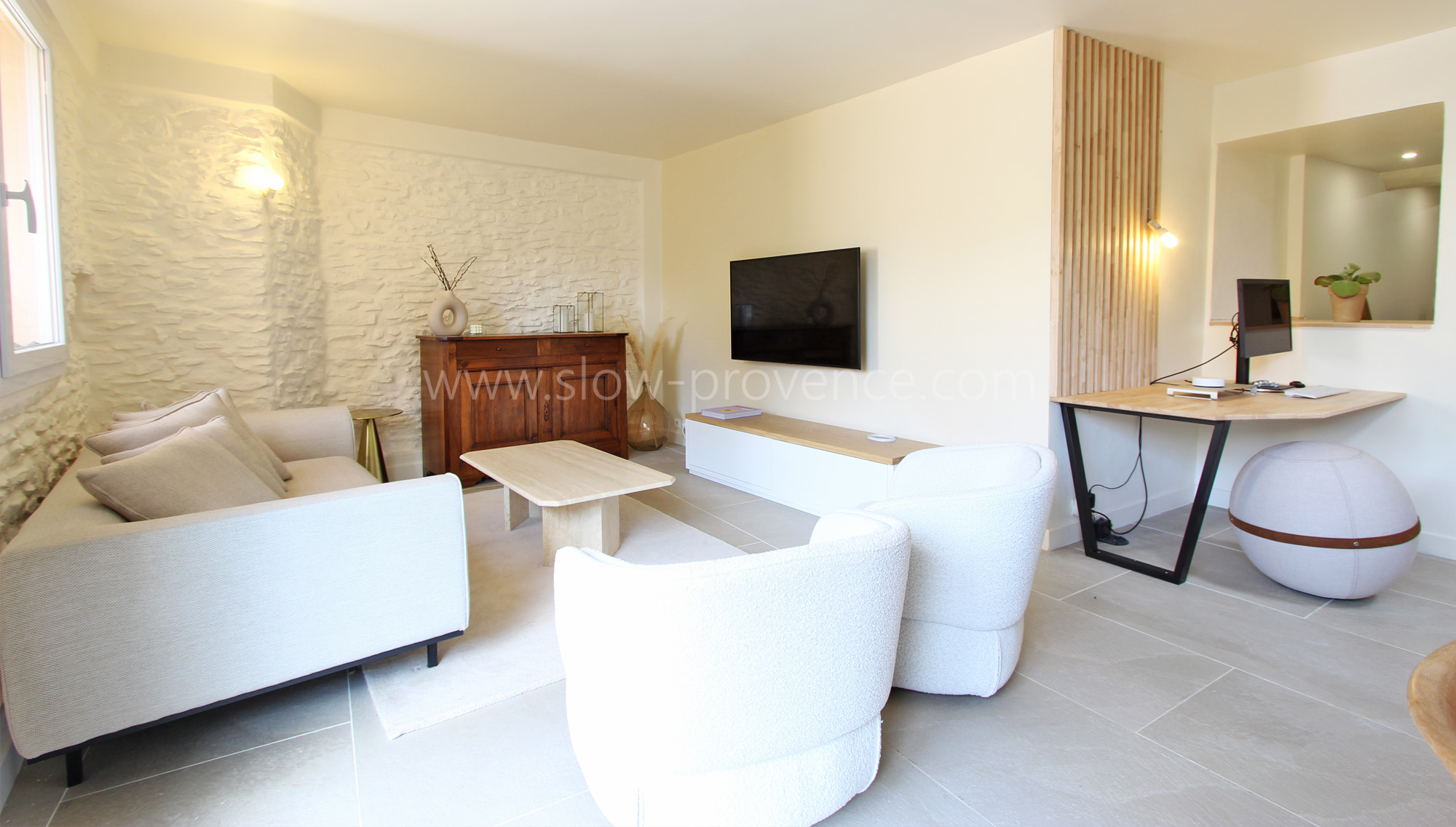 Living-room and office area