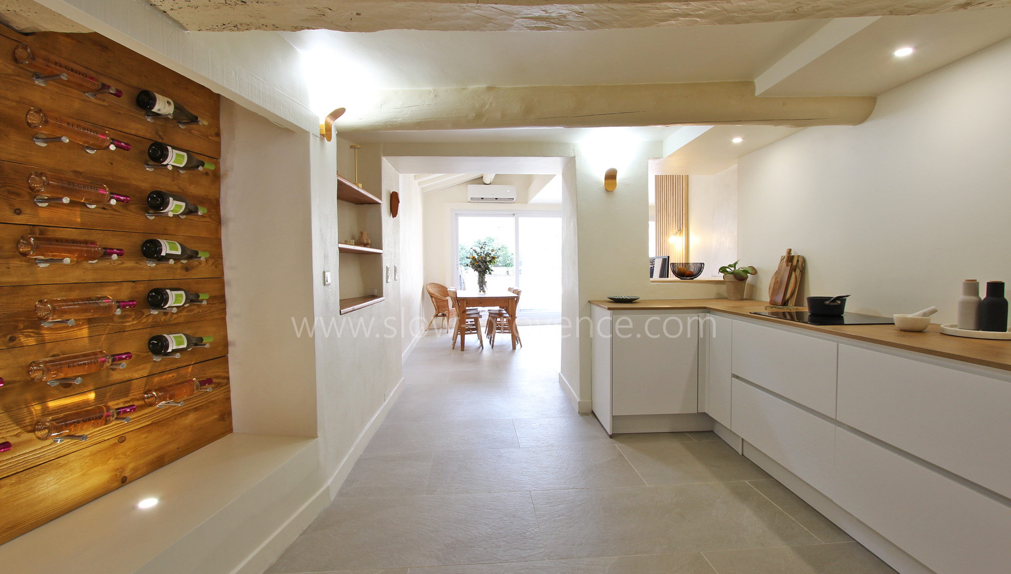 Open kitchen with wine cellar