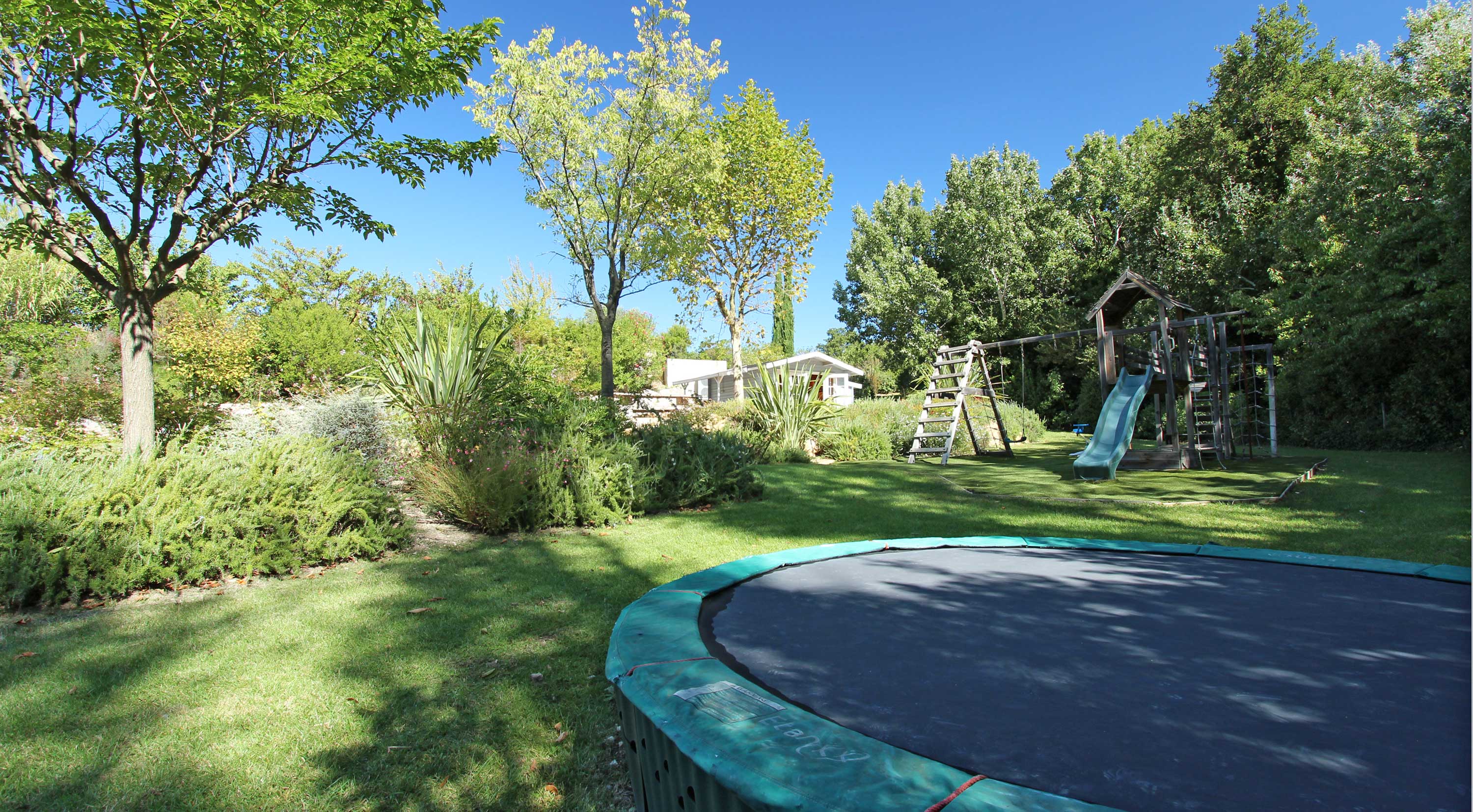 Trampoline, swings and toboggan!