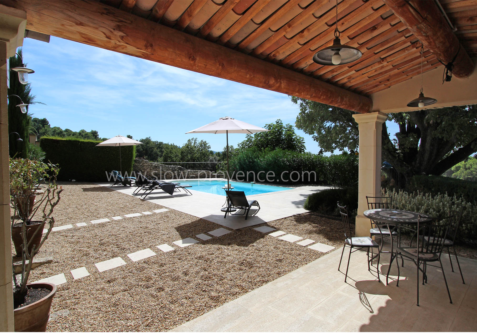 Pool house area by the water