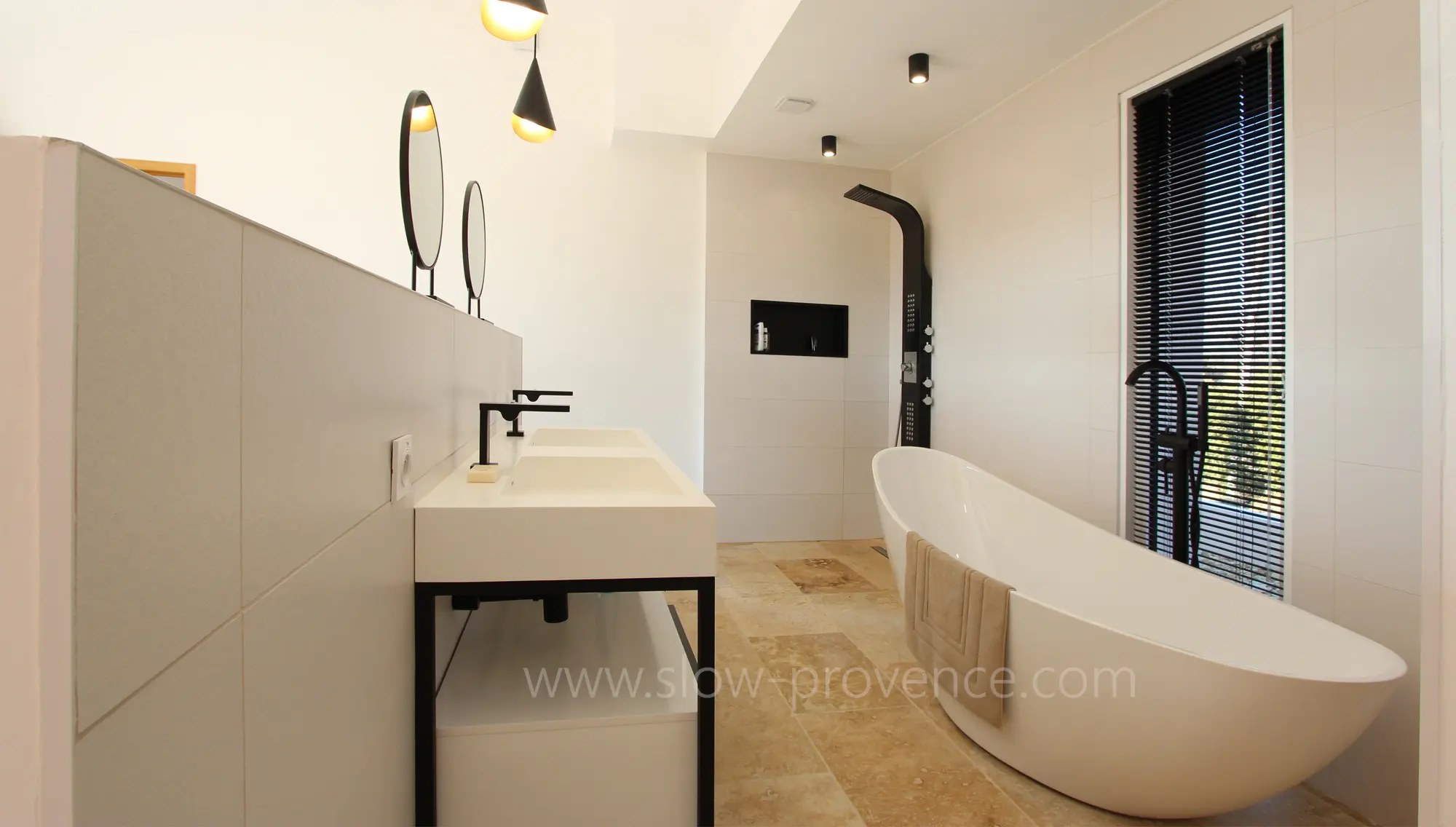 Large bathtub and walk-in shower