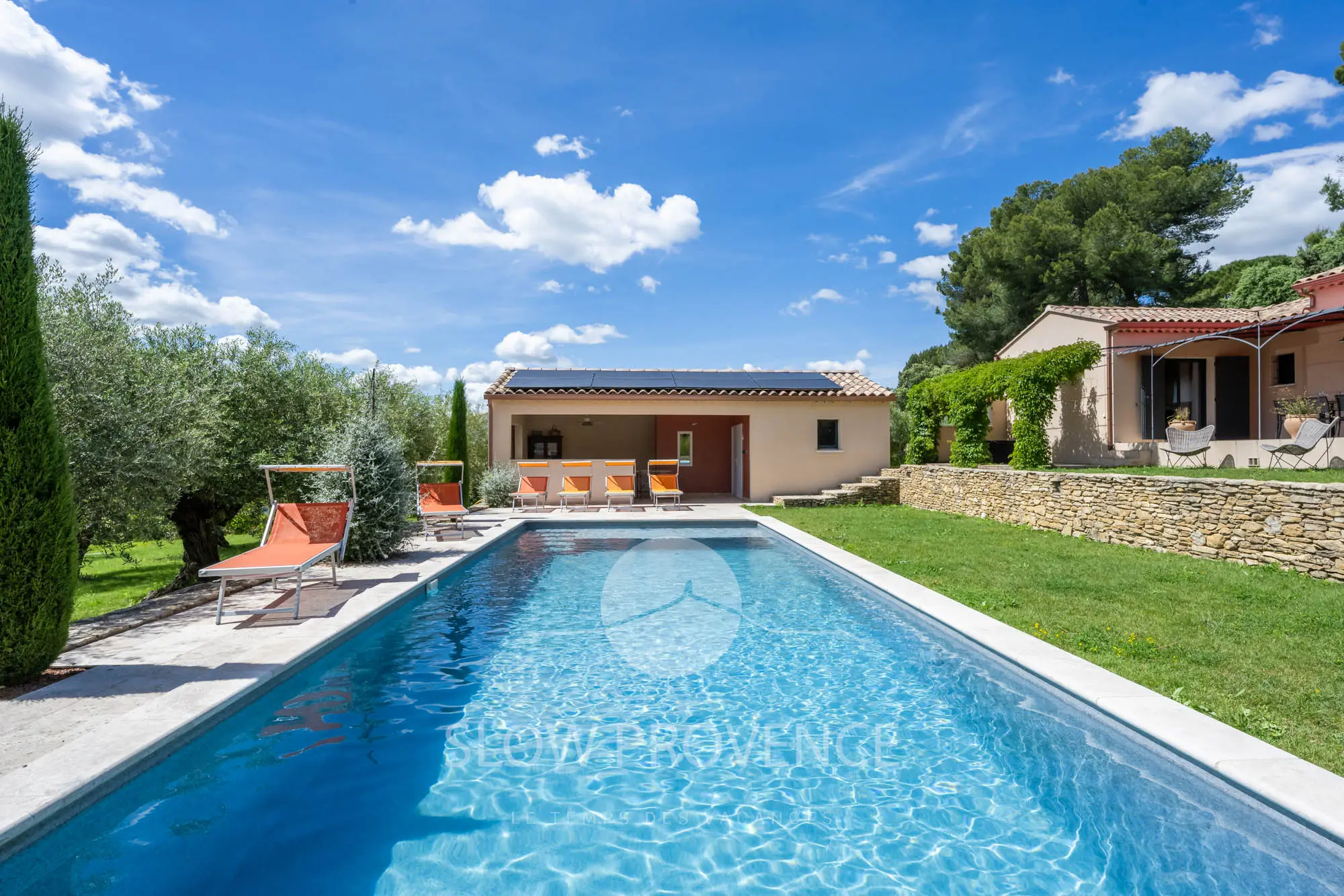 Large private heated swimming pool measuring 11x4m