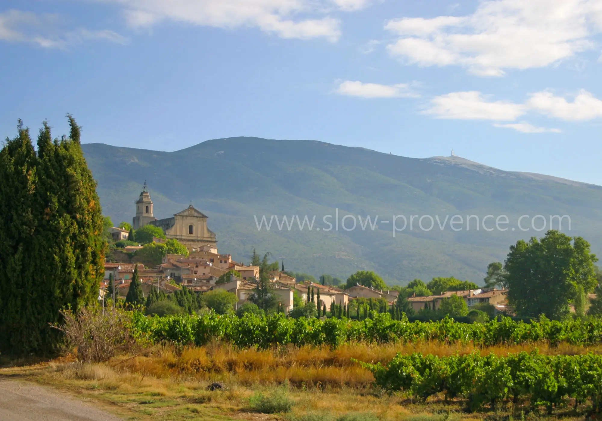 In the center of Bédoin, at the foot of Mont Ventoux