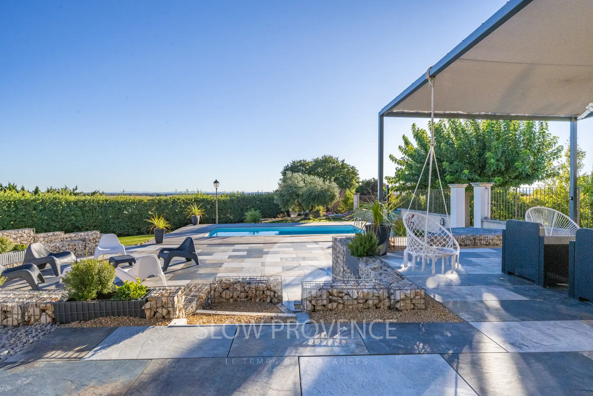 A large shaded terrace