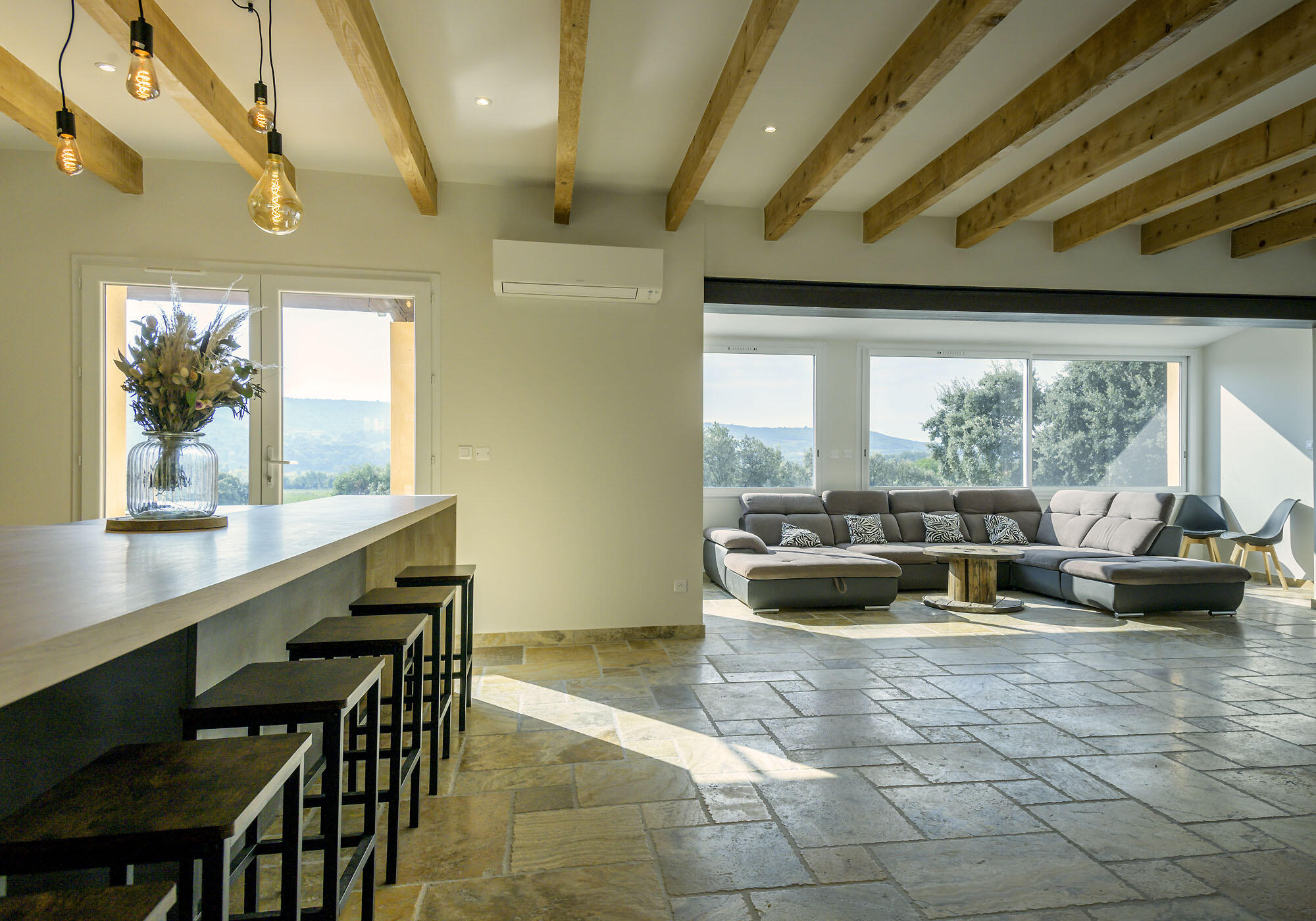Traditional building materials with exposed beams