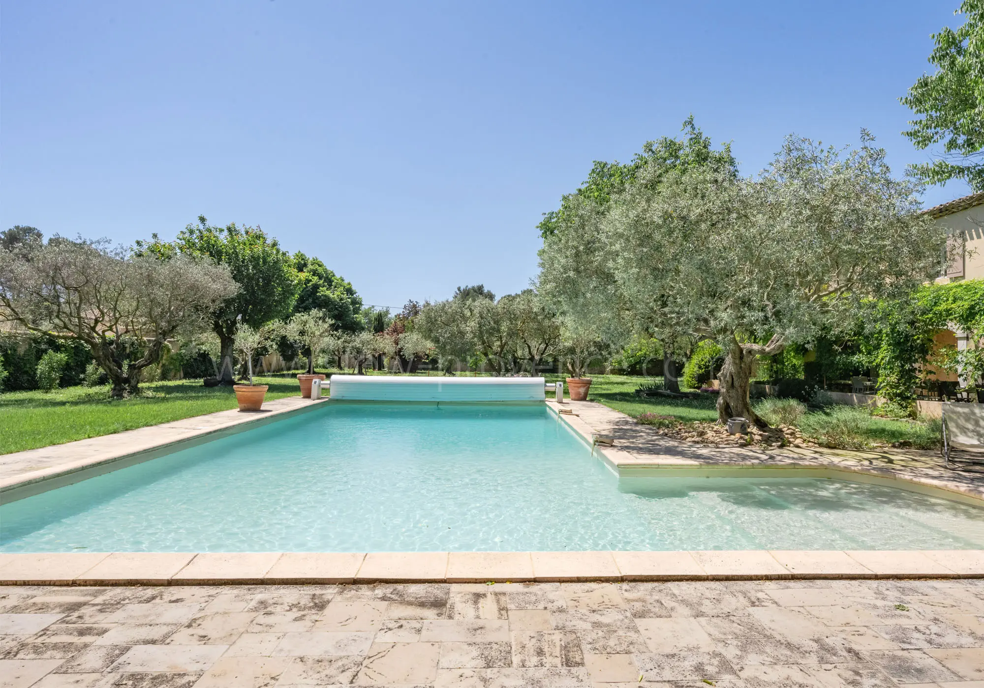 Swimming pool with wide steps, perfect for young children