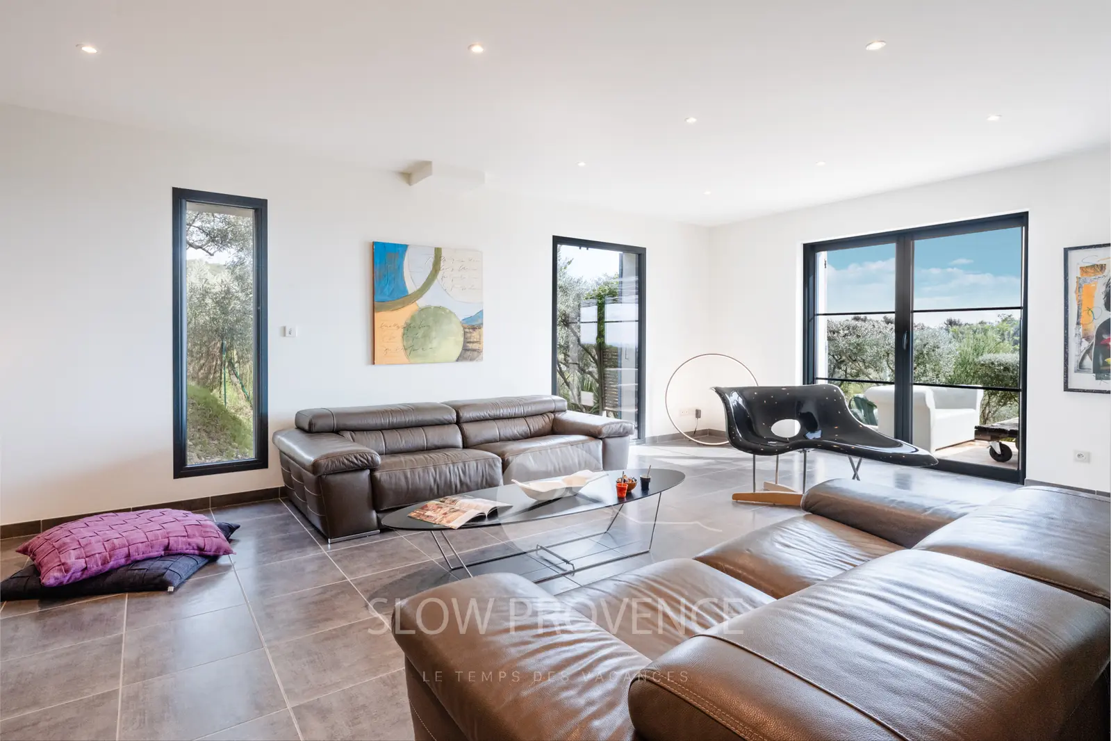Large living room with picture windows