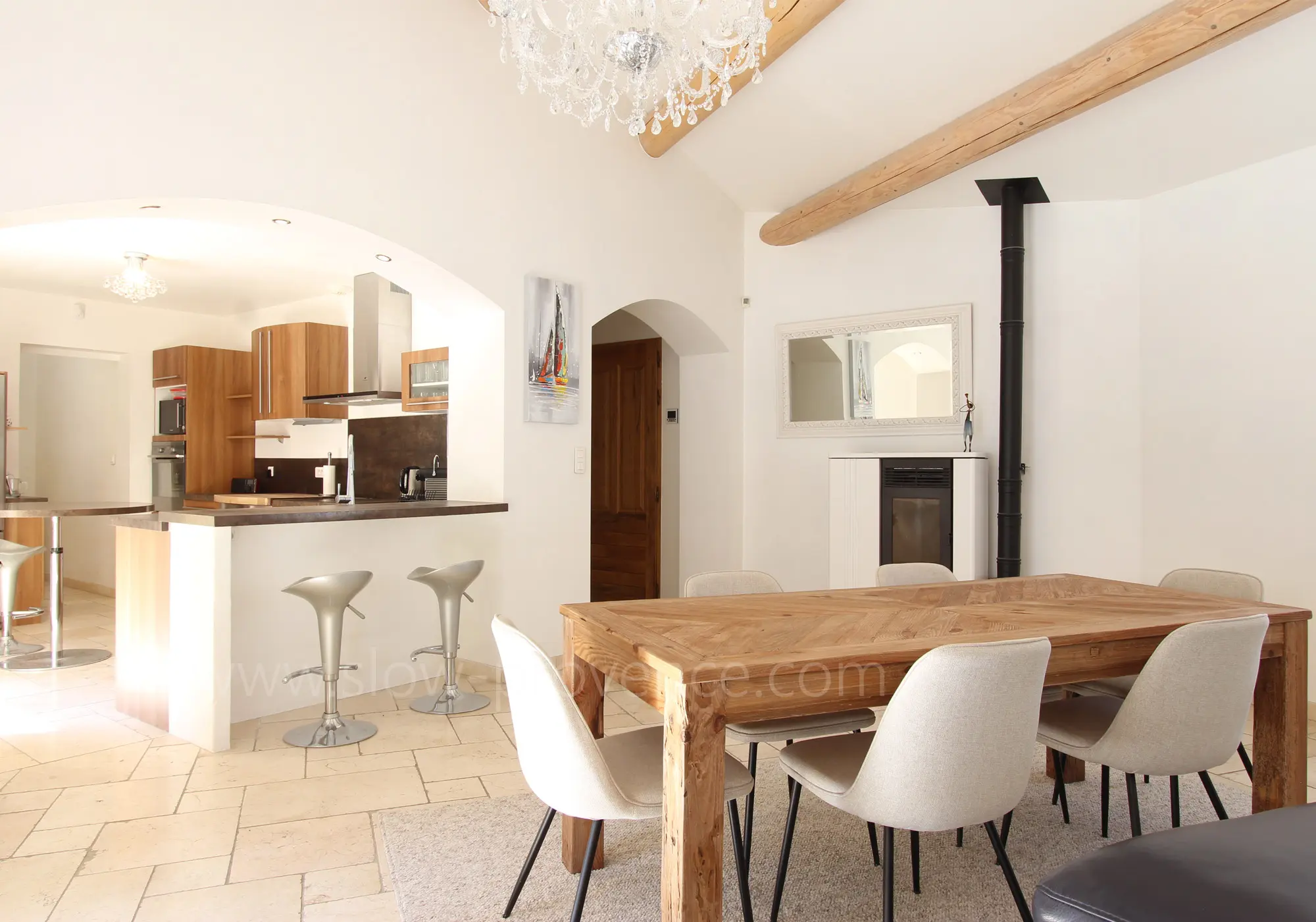 Living room open to the kitchen