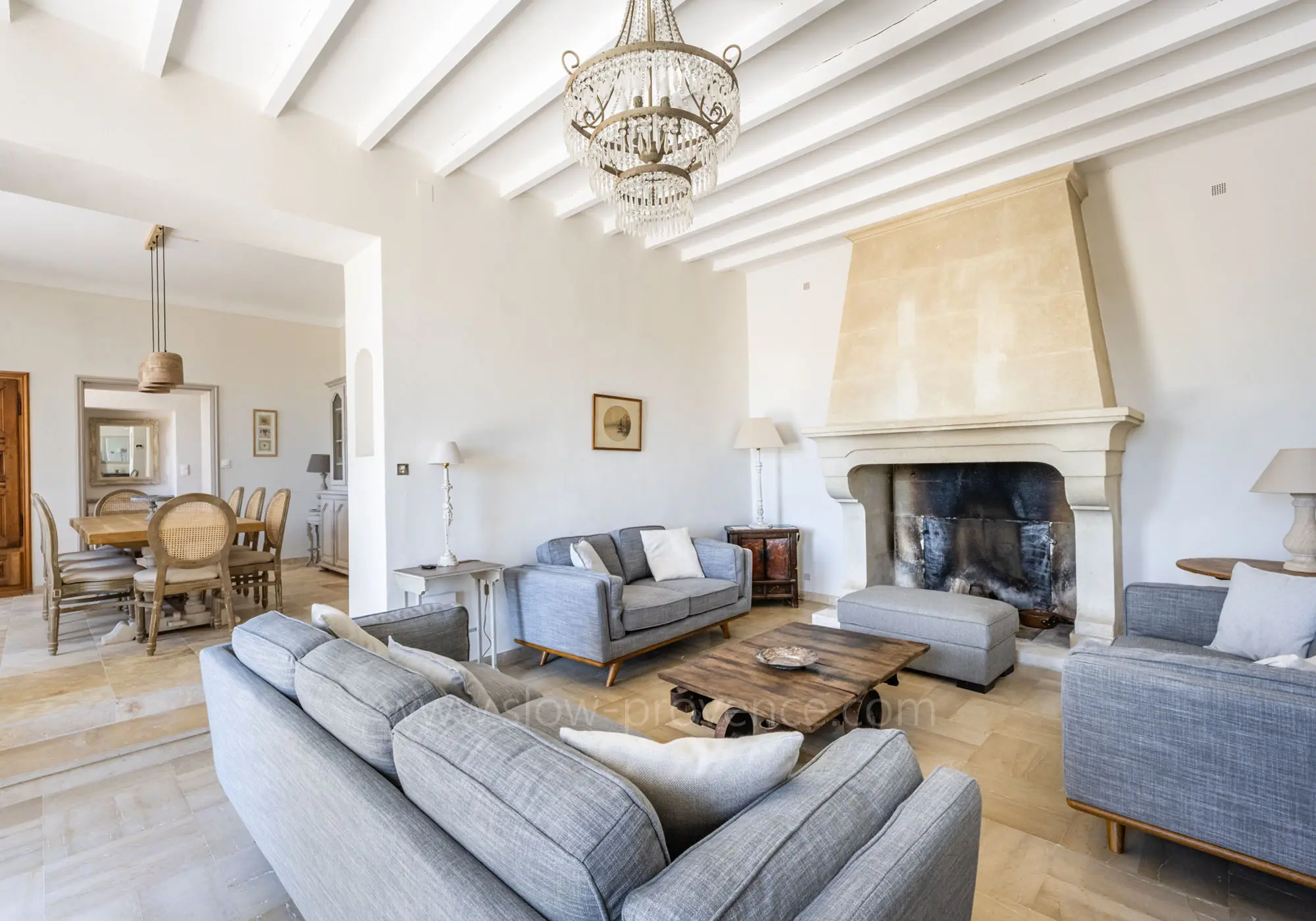 Living room with antique fireplace