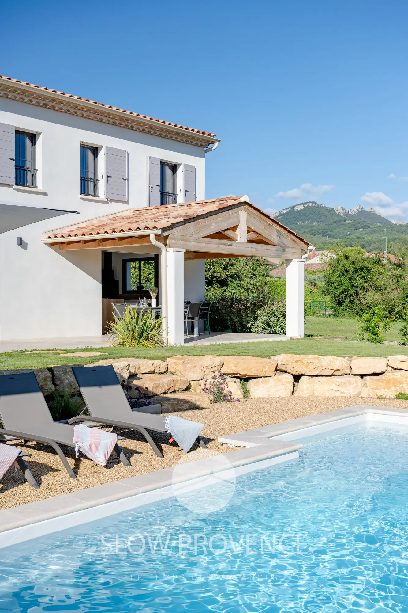 View of the Dentelles from the swimming pool